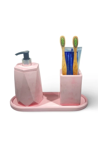 Modern Tasarımlı Mermer Temalı Beton Banyo Aksesuar Seti (3 Parça) - 3