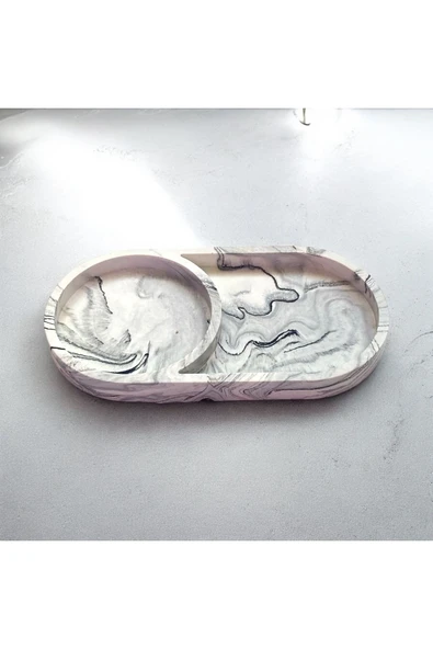 Estetik Mermer Desenli Beton Banyo Aksesuar Seti (3 Parça) - 5