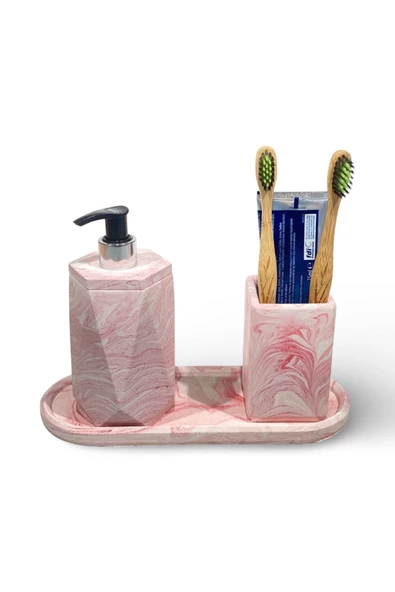 Modern Tasarımlı Mermer Temalı Beton Banyo Aksesuar Seti (3 Parça) - 8