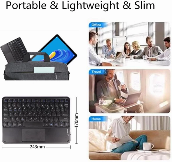 Apple iPad Air 11" (2024) Wi-Fi Uyumlu Kablosuz Bluetooth Şarjlı TouchPad'li Klavye Mouse Seti - Siyah - 7