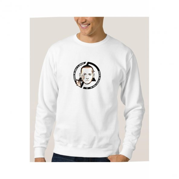 Cause I Am Only A Crack Baskılı Beyaz Erkek Örme Sweatshirt Uzun kol