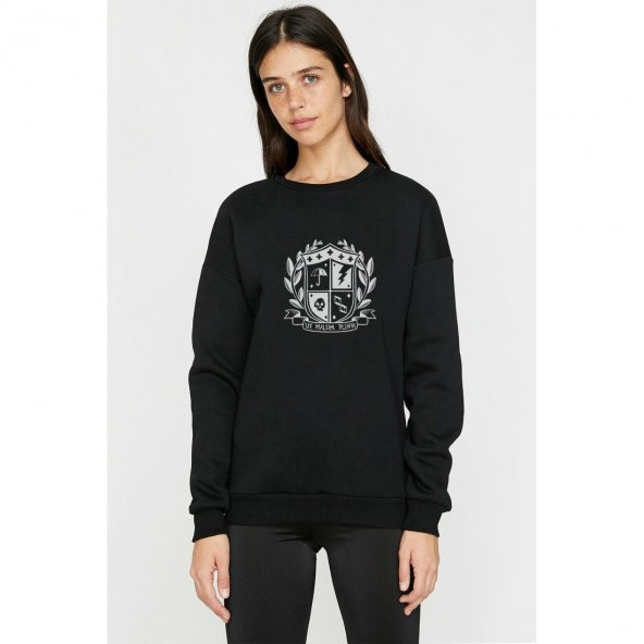 The Umbrella Academy Ut Malum Pluvia Baskılı Siyah Kadın Örme Sweashirt Uzun kol