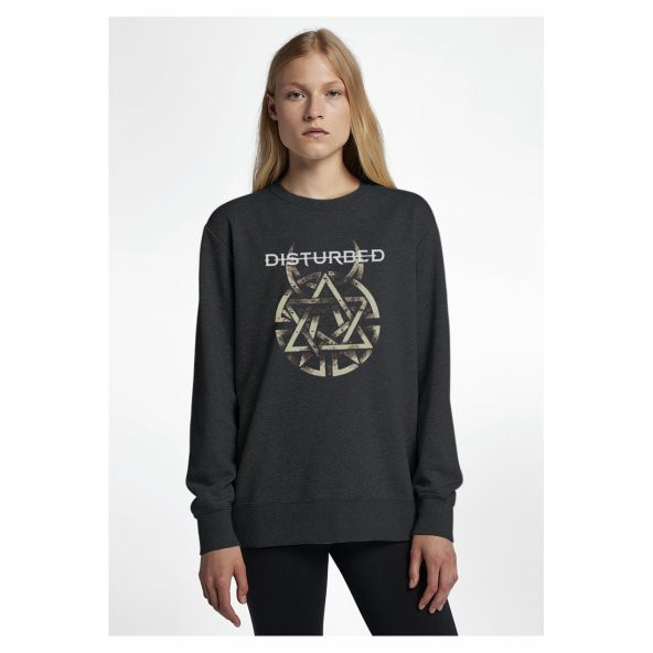 Disturbed Metal Rock Müzik Music Baskılı Füme Antrasit Kadın Örme Sweatshirt Uzun kol - 1