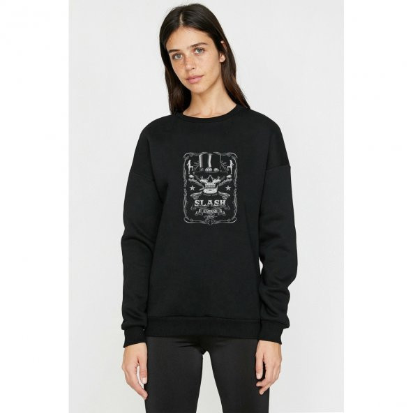 Guns N Roses Slash 1965 Metal Baskılı Siyah Kadın Örme Sweashirt Uzun kol - 1