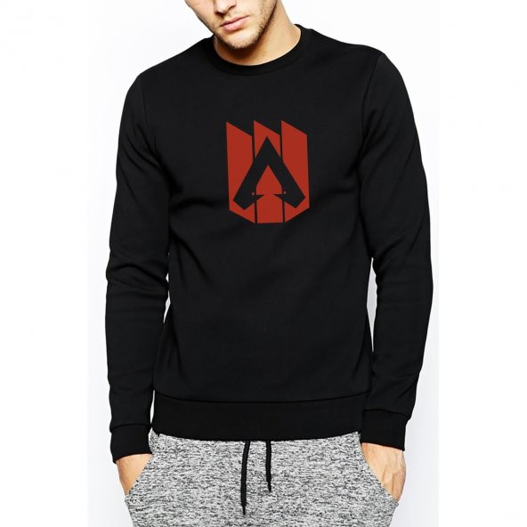 Apex Logo Baskılı Siyah Erkek Örme Sweatshirt Uzun kol - 1