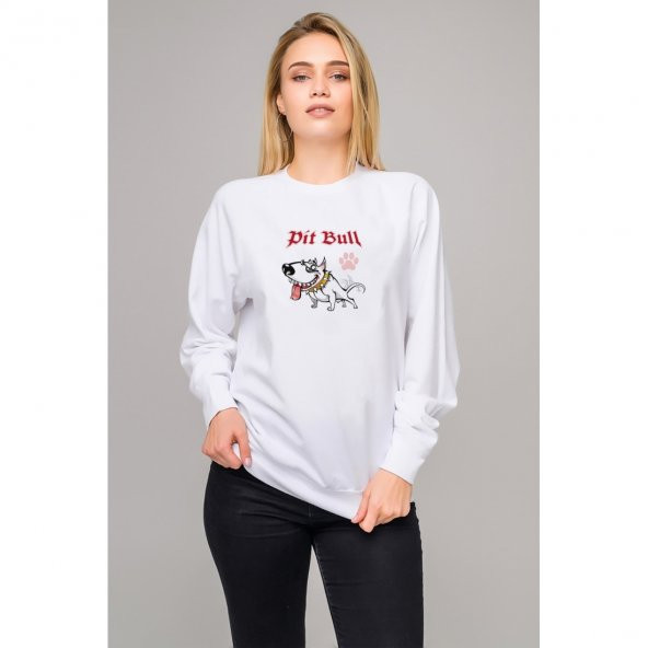 PITBULL WEST COAST Baskılı Beyaz Kadın Örme Sweatshirt Uzun kol - 1