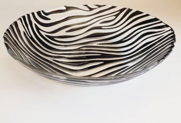 ZEBRA DESENLİ ŞEFFAF SİYAH ÇİZGİLİ CAM YEMEK TABAĞI (Özel Seri) - 2