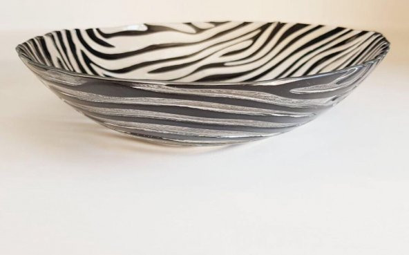 ZEBRA DESENLİ ŞEFFAF SİYAH ÇİZGİLİ CAM YEMEK TABAĞI (Özel Seri) - 3
