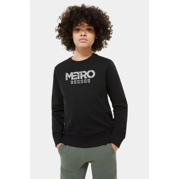 Metro Exodus Logo Baskılı Unisex Çocuk Siyah Sweatshirt - 1