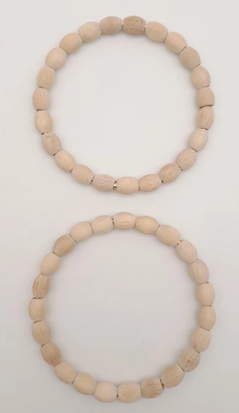 Nusrat Bilişim Çanta Aksesuar 12 cm Oval Ahşap Boncuklu Bilezik Model Ham Ahşap Çift Sap - Resim 3