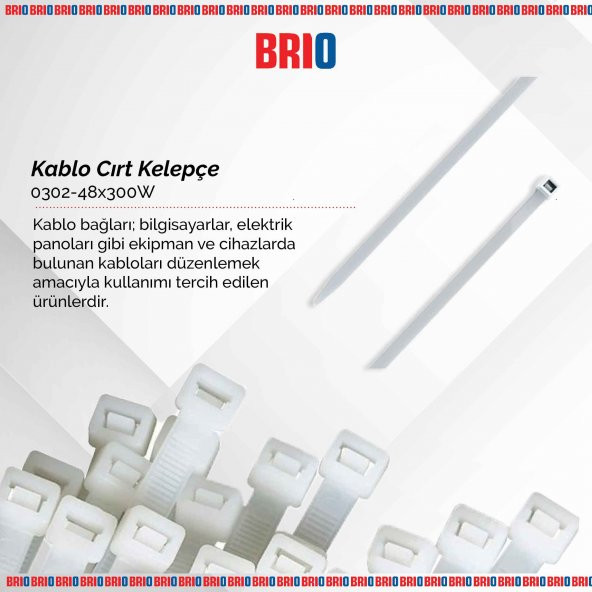 Brio Kablo Cırt Kelepçe Beyaz 48X300 Mm 100 Lük - Resim 2