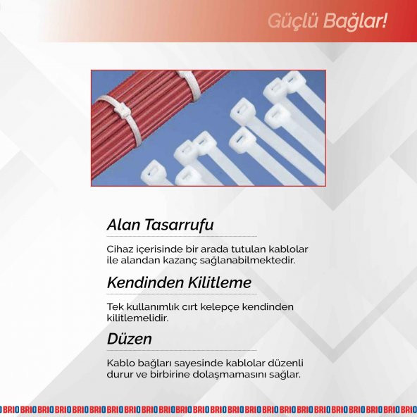 Brio Kablo Cırt Kelepçe Beyaz 48X300 Mm 100 Lük - Resim 3