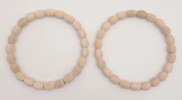 Nusrat Bilişim Çanta Aksesuar 12 cm Oval Ahşap Boncuklu Bilezik Model Ham Ahşap Çift Sap - Resim 2