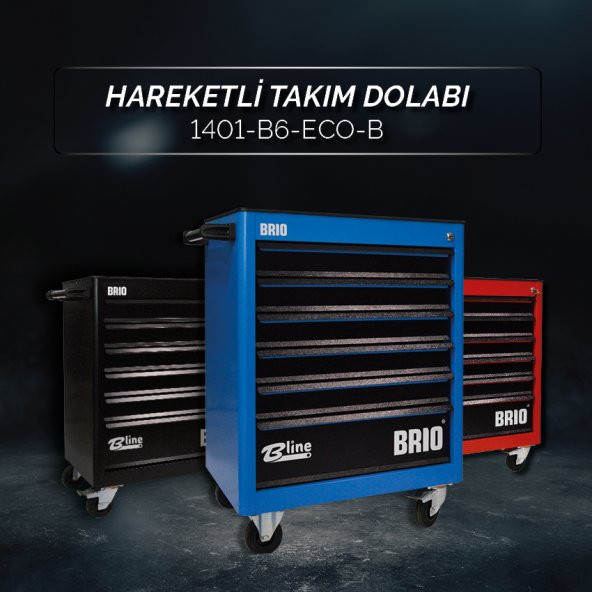 Brio Hareketli Tekerlekli Takım Dolabı Takım Arabası 6 Çekmeceli Kilitli Eco 74 Parça Mavi Dolu - 2