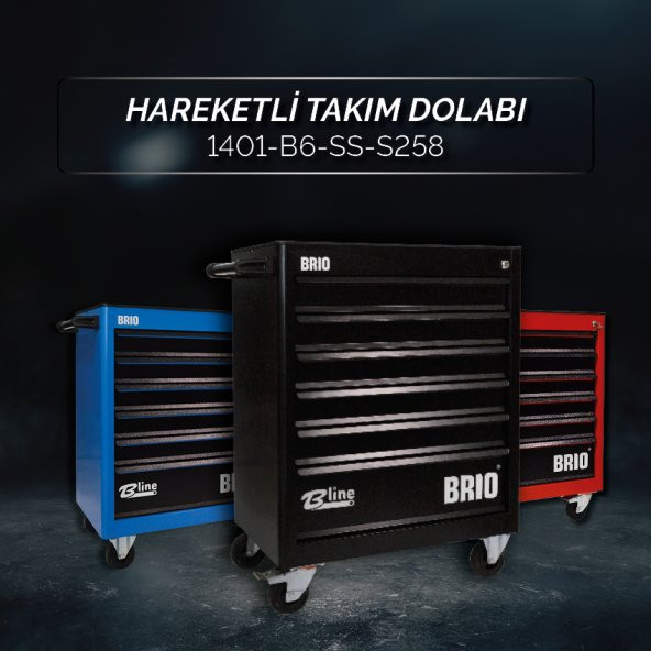 Brio Hareketli Tekerlekli Takım Dolabı Takım Arabası 6 Çekmeceli Kilitli Pro SS 258 Parça Siyah Dolu - 2