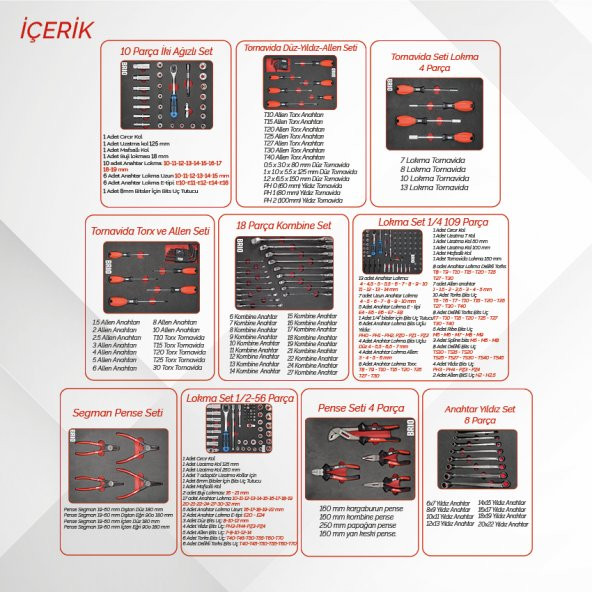 Brio Hareketli Tekerlekli Takım Dolabı Takım Arabası 6 Çekmeceli Kilitli Pro SS 258 Parça Siyah Dolu - 3