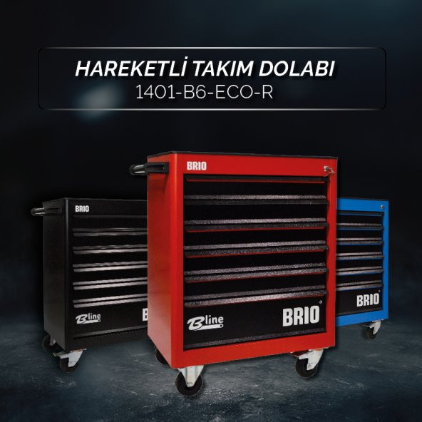 Brio Hareketli Tekerlekli Takım Dolabı Takım Arabası 6 Çekmeceli Kilitli Eco 74 Parça Kırmızı Dolu - 2