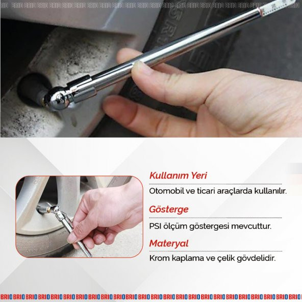 Brio Lastik Basınç Ölçer 10-160 Psı - 3