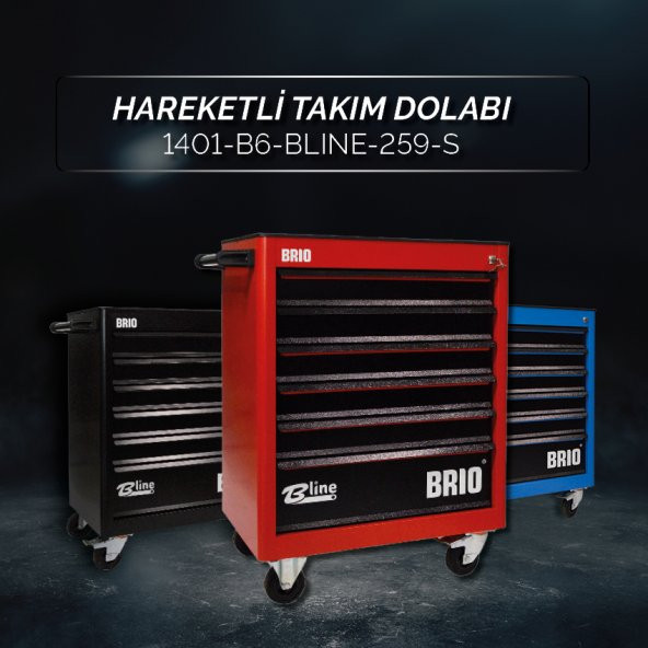Brio Hareketli Tekerlekli Takım Dolabı Takım Arabası 6 Çekmeceli Kilitli Bline 259 Parça Aletli Siyah İçi Dolu - 2