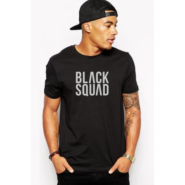 Black Squad Baskılı Siyah Erkek Örme Tshirt