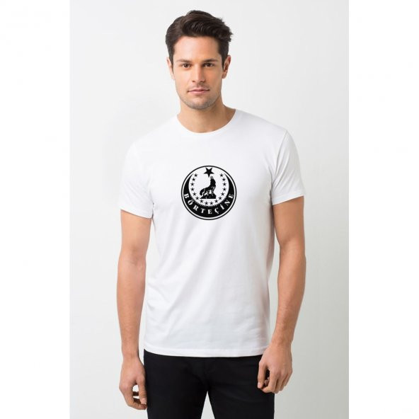 Börtecine Logo Baskılı Beyaz Erkek Örme Tshirt