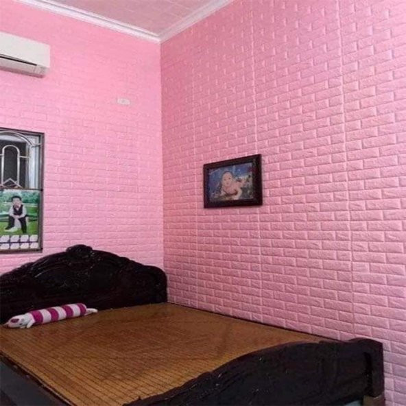 Renkli Duvarlar Pembe Yapışkanlı Duvar Kağıdı 3D Dekoratif Duvar Paneli NW03 - 3