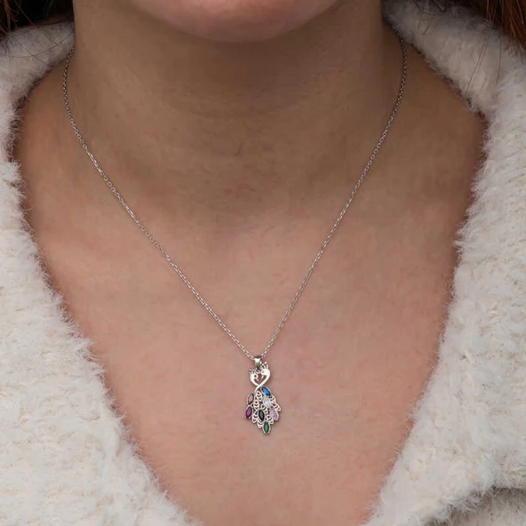 Lucky Life Gümüş Renkli Taşlı Tavus Kuşu Kadın Kolye - 4