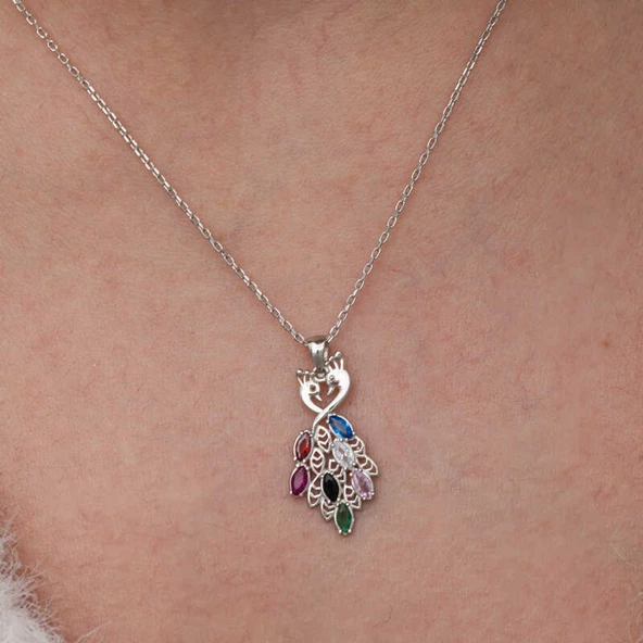 Lucky Life Gümüş Renkli Taşlı Tavus Kuşu Kadın Kolye - 3