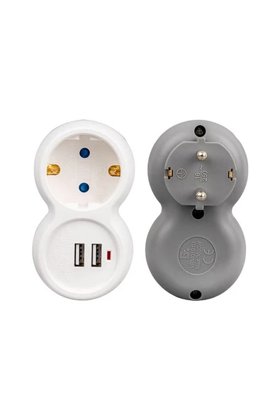 Vrm0101u 250v 16a Tekli Topraklı Priz Çift Usb'li 5v 2a - 3
