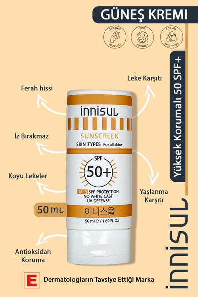 Ton Eşitleyici, Iz Bırakmayan, Ferahlık, Leke Karşıtı Kolajen Içeren Güneş Kremi Light Spf50 50 ml