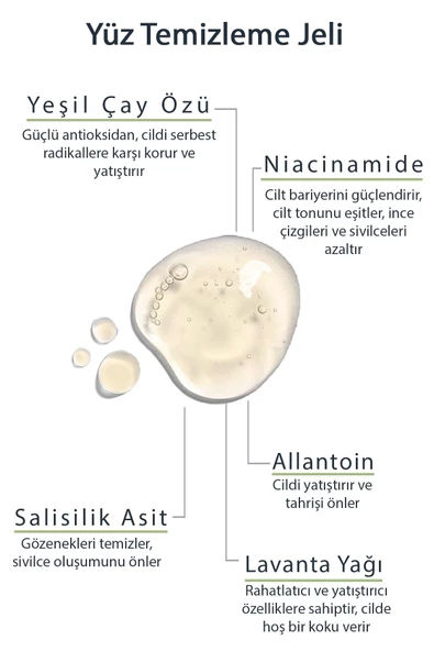 Yağlı, Karma Ciltler Için Sivilce Siyah Nokta Karşıtı Arındırıcı Yeşil Çay Özlü Temizleme Jeli 200ml - 2