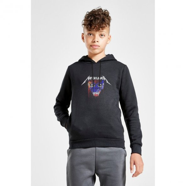 Metallica Concert Sioux Falls Rock Metal Baskılı Unisex Çocuk Kapüşonlu Siyah Sweatshirt