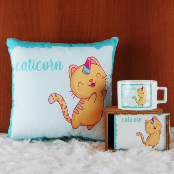 Kedi Puf Yastık Kedi Kutulu Kupa Hediye Seti