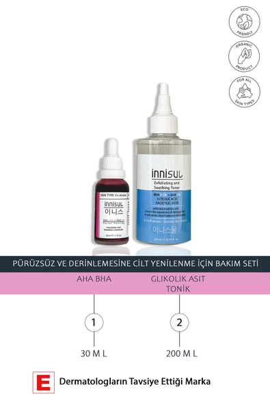 Pürüzsüz Ve Derinlemesine Cilt Yenilenme Için Bakım Seti: Aha Bha Peeling Serum, Glikolik Asit Tonik