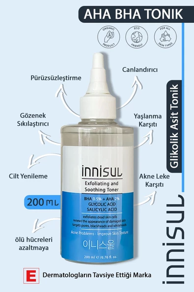 Tonu Eşitleyici,gözenek Sıkılaştırıcı, Akne Leke Karşıtı Glikolik Asit Içerikli Aha Bha Tonik 200 ml