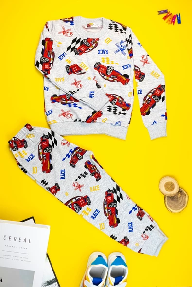 Erkek Çocuk Yarış Arabası Desenli Sweat Takım - 9