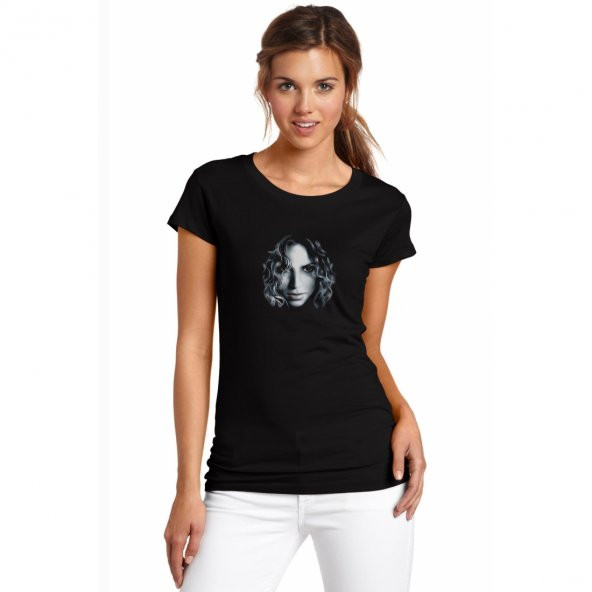 Shakira Müzik Music Baskılı Siyah Kadın Örme Tshirt