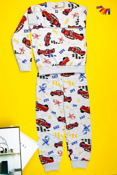 Erkek Çocuk Yarış Arabası Desenli Sweat Takım - 5
