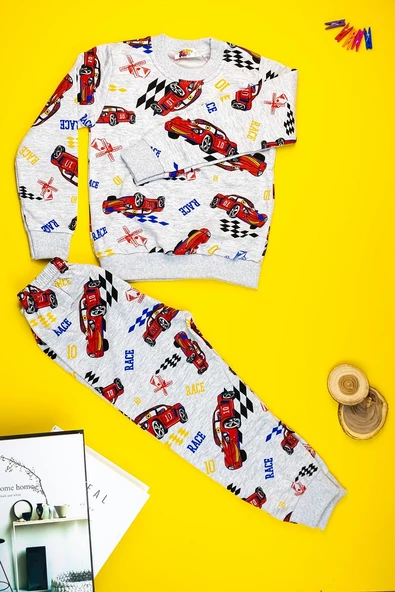 Erkek Çocuk Yarış Arabası Desenli Sweat Takım - 2