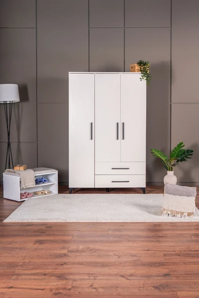 Kilim Mobilya Robin Üç Kapaklı Dolap Krem 120 Cm