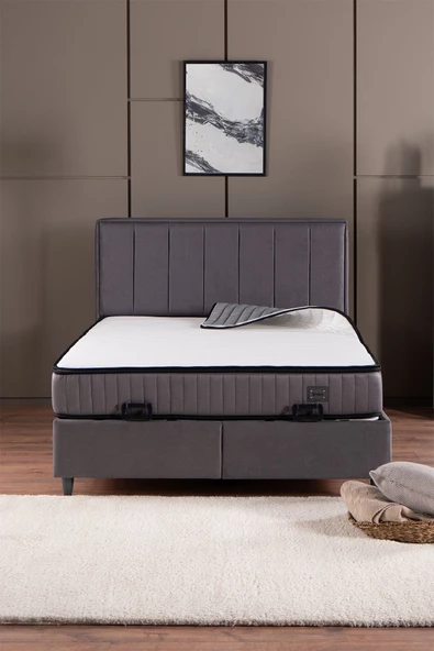 Kilim Mobilya Royal Plus Sandıklı Baza Başlık Paket Yaylı Pedli Yatak Seti Antrasit 150X200 - Resim 3