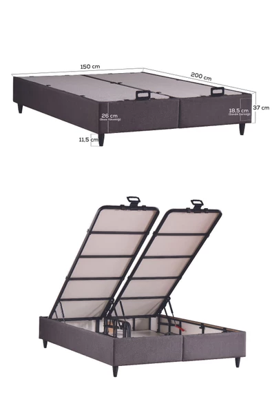 Kilim Mobilya Royal Plus Sandıklı Baza Başlık Paket Yaylı Pedli Yatak Seti Antrasit 140X190 - 7