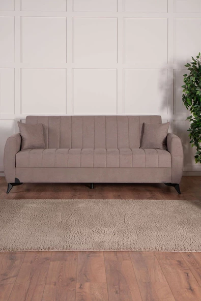 Kilim Mobilya Linda Üç Kişilik Kanepe Yüksek Ayaklı Açık Kahverengi