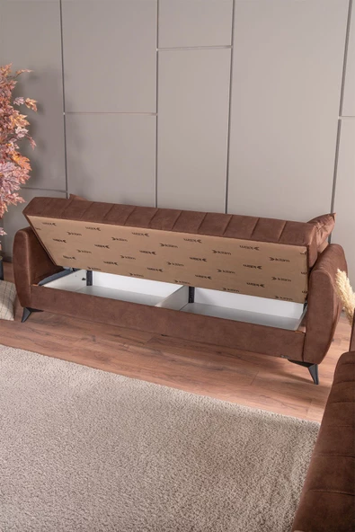 Kilim Mobilya Linda Üç Kişilik Kanepe Yüksek Ayaklı Kahverengi - 2