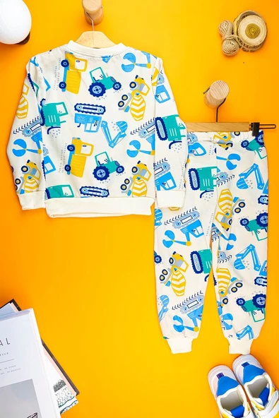 Çocuk Erkek Çocuk İş Makinesi Detaylı Yumuşacık Sweat Takım - Şardonlu Pamuklu Yumuşacık - 3