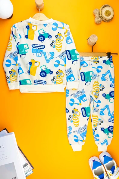 Çocuk Erkek Çocuk İş Makinesi Detaylı Yumuşacık Sweat Takım - Şardonlu Pamuklu Yumuşacık - 11