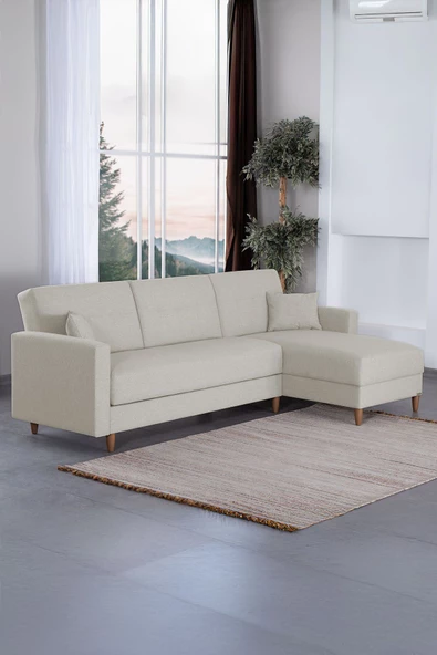 Kilim Mobilya Scandi Köşe Uzanmalı Yataklı Köşe Takımı Krem(HEM SAĞ HEM SOL KÖŞE OLARAK KULLANILABİLİR) - 2