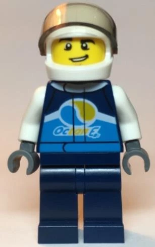 Lego Minifigür - Race Car Driver, Male, Dark Blue 'Octan E' Racing Jacket and Legs, White Helmet cty1110 - 2