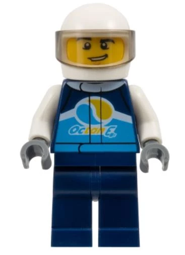 Lego Minifigür - Race Car Driver, Male, Dark Blue 'Octan E' Racing Jacket and Legs, White Helmet cty1110