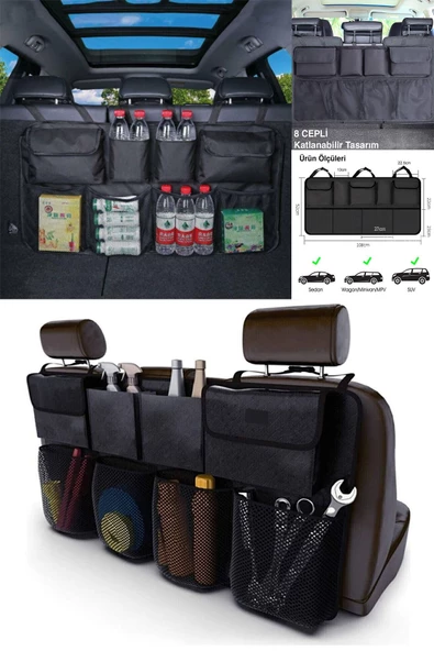 Araç Bagaj Organizer Bagaj Toplayıcı Araba Bagaj Organizer Siyah Araba/araç Bagaj Toplayıcı 8 Cepli ürün görseli 1